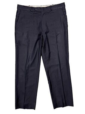 Bespoke Dress Pants 130s Wool Trousers Navy Blue Twill 34x30